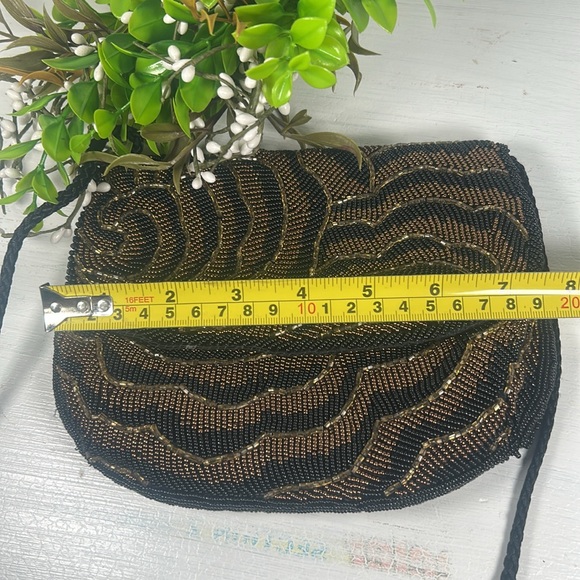 Chadwick Elegant Black Gold Beaded Crossbody Shoulder Evening Bag Rope Strap - Picture 13 of 14